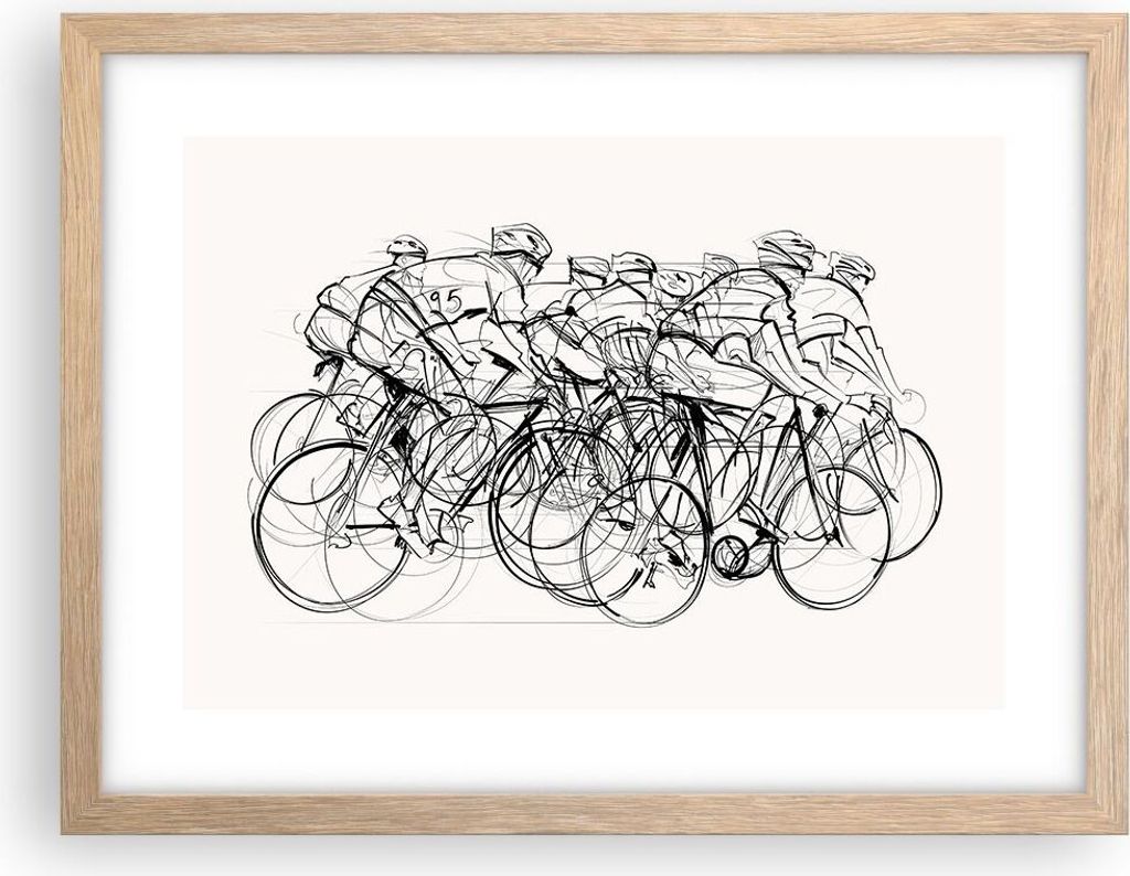 Gerahmtes Poster - Rahmen in heller Eiche - Fahrrad Rennen Rad - 40x30 cm - Wand Bild - Wanddeko - Wandbilder - Wandposter - Bilderrahmen - Bilder ...