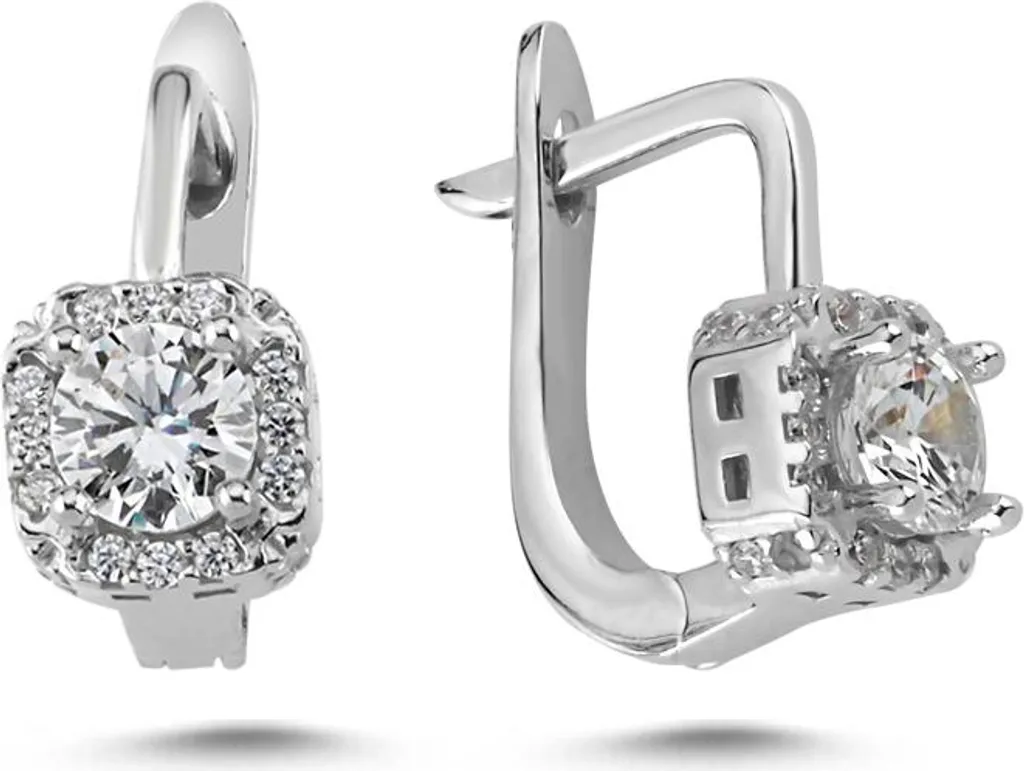 Boucles d'oreilles argent 925 rhodié modèle J carré et zircone
