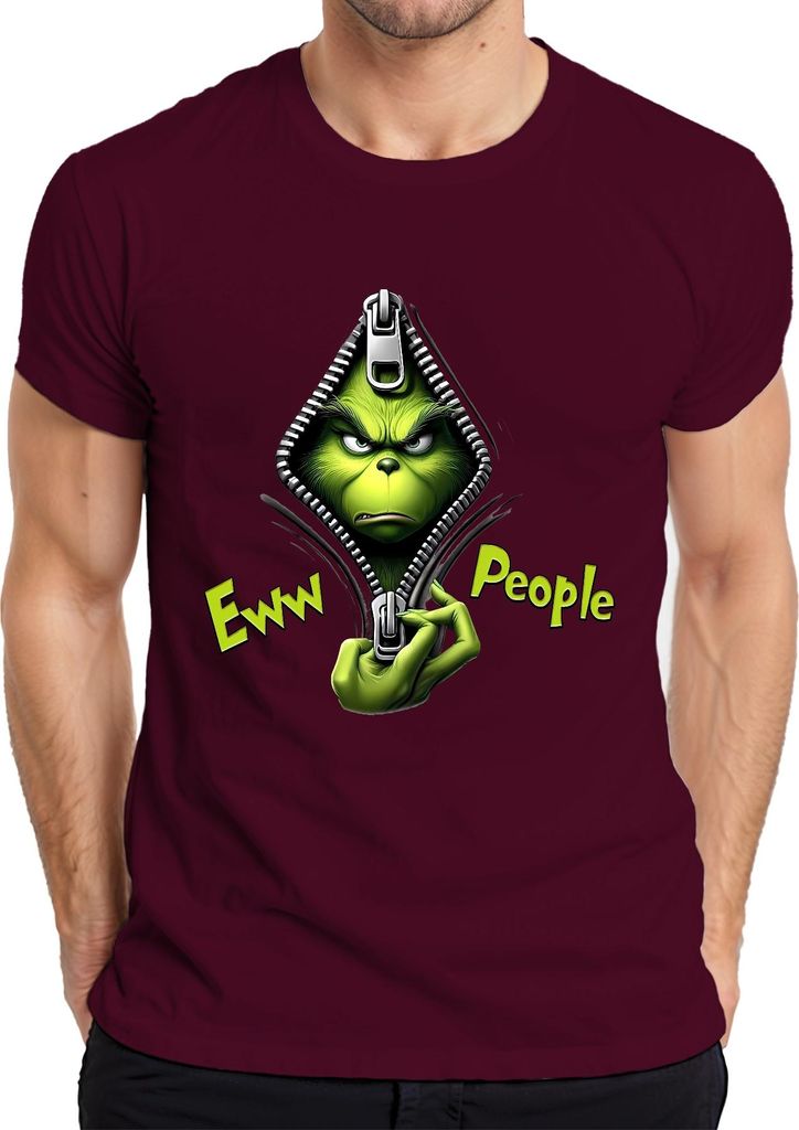 Grinch Eww People Reißverschluss Weihnachten lustig Geschenk Herren T-Shirt, Burgundy, XL
