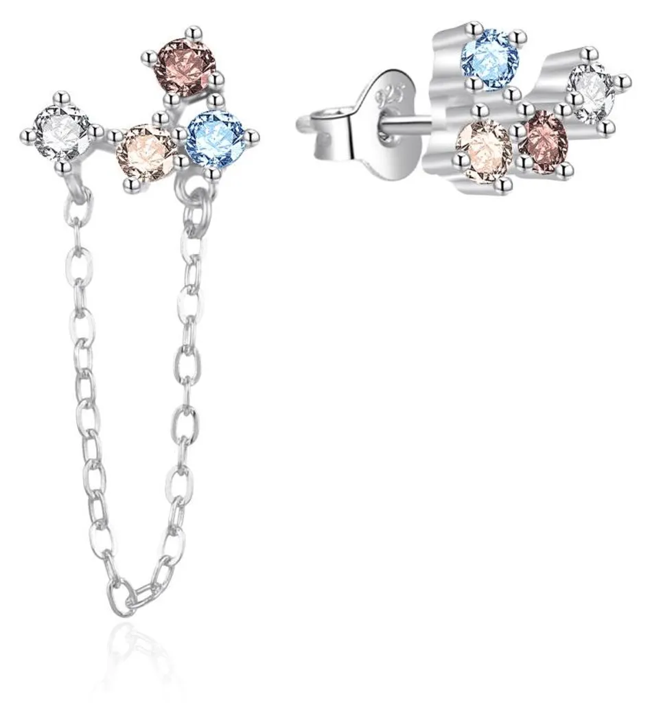 Boucles d'oreilles argent hypoallergéniques asymétriques et zircons