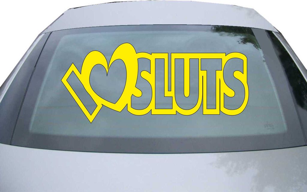 Indigos UG - Aufkleber Heckscheibe & Motorklappe DE2356 - gelb - 600x257 mm - I love Sluts - Auto Scheiben Fenster Heckklappe Tuning Racing JDM - D...