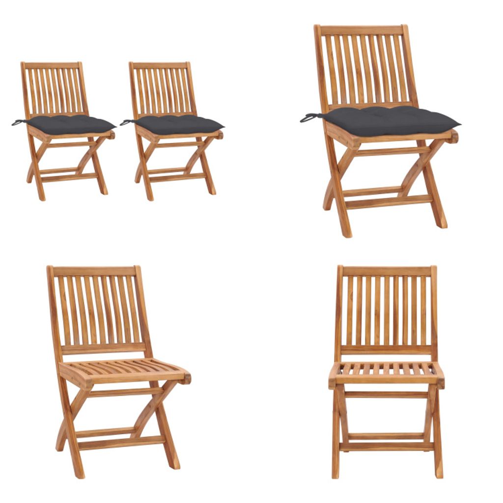 vidaXL Gartenstühle 2 Stk. mit Anthrazit Kissen Massivholz Teak - Gartenstuhl - Gartenstühle - Holz-Gartenstuhl - Holz-Gartenstühle