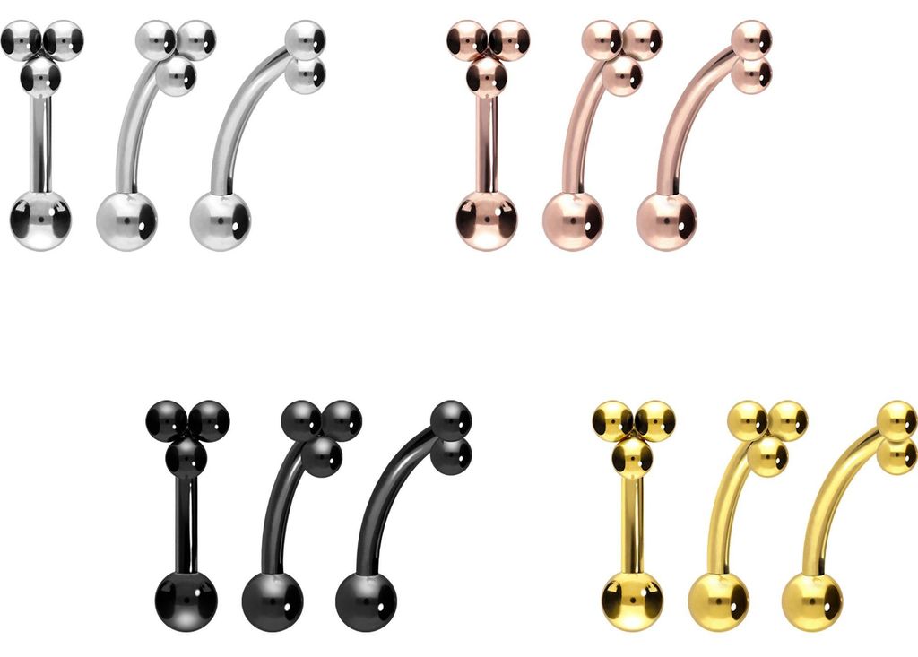 Bauchnabel-Piercing, Rook Piercing Titan Banane mit Push Fit 3 KUGELN Silber Stablänge: 8mm