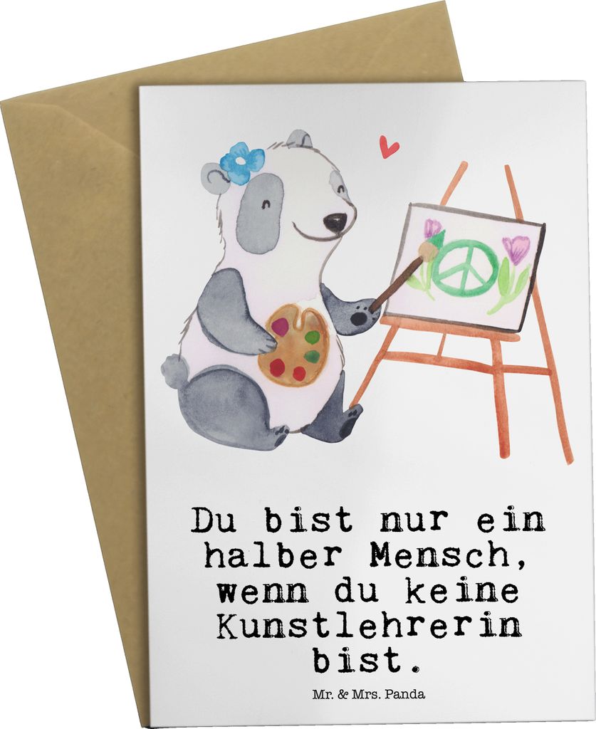 Mr. & Mrs. Panda Klappkarte Kunstlehrerin Herz - Weiß - Geschenk, Lustig, Kunstunterricht, Witzig, weihnachtskarten, einladungskarten, Kunstschule...