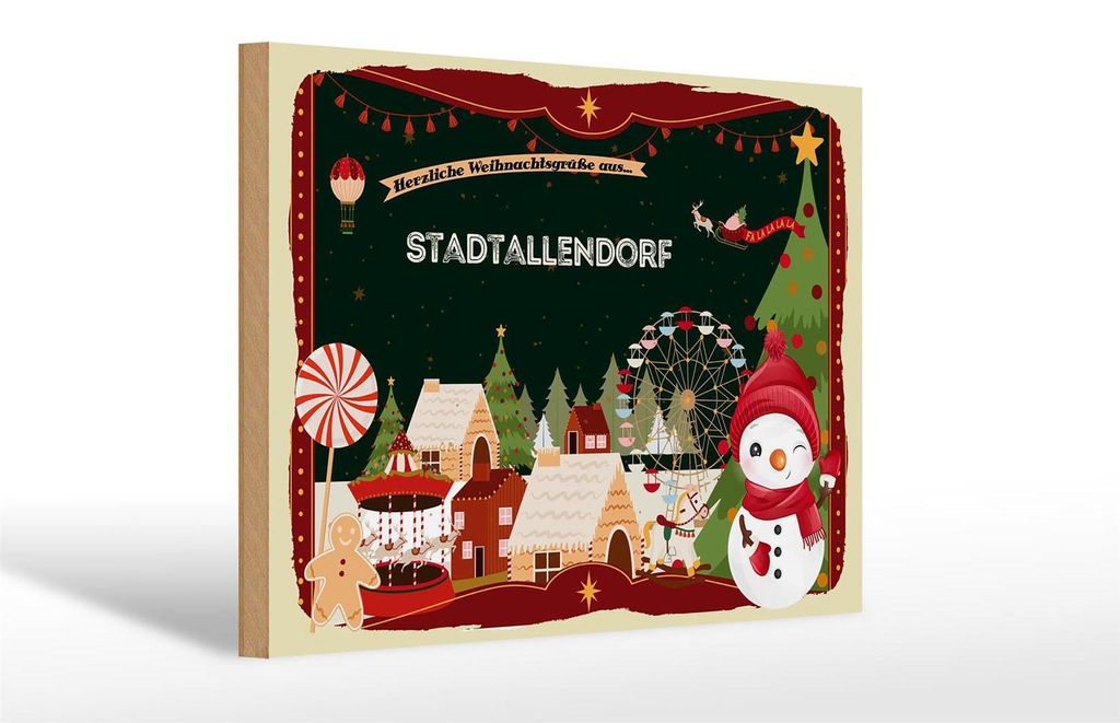 Holzschild Weihnachten Grüße aus STADTALLENDORF Geschenk 30x20cm
