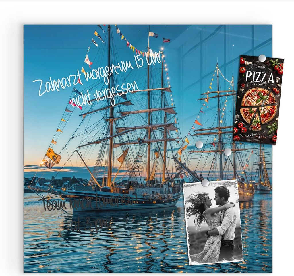 Magnettafel 50x50cm Pinnwand Whiteboard beschreibbar - Schiffe im Hafen