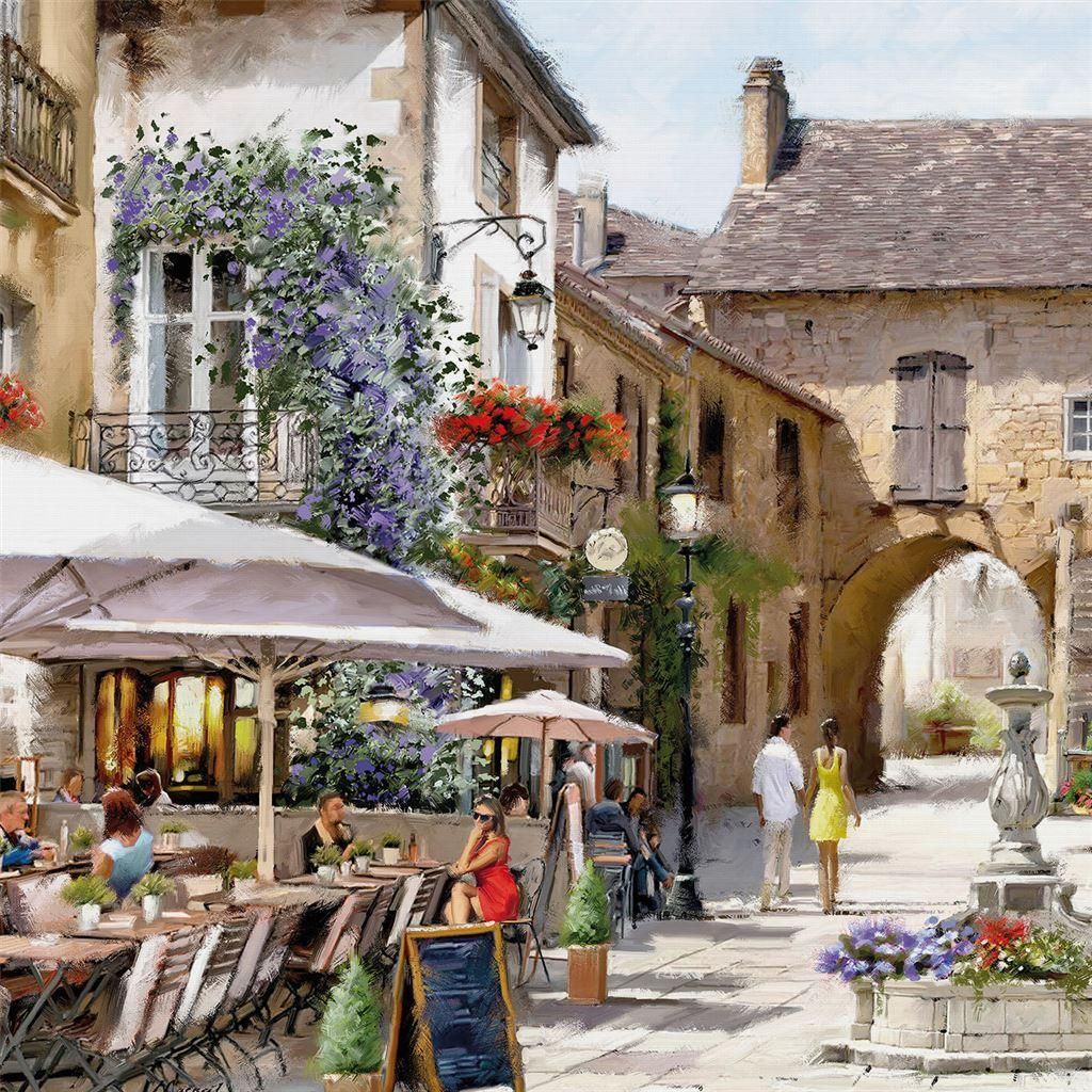Richard Macneil - Leinwanddruck "Courtyard Cafe" PM11810 (60 cm x 60 cm) (Bunt)