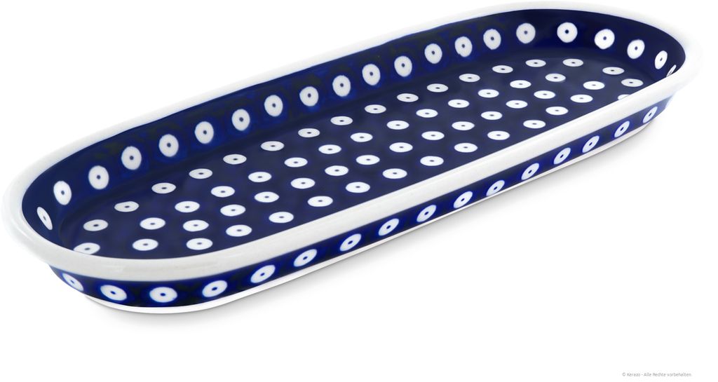 Original Bunzlauer Keramik Snackplatte Servierplatte Platte Teller klein länglich schmal oval 28,3x11,1x2,5 cm Design 42