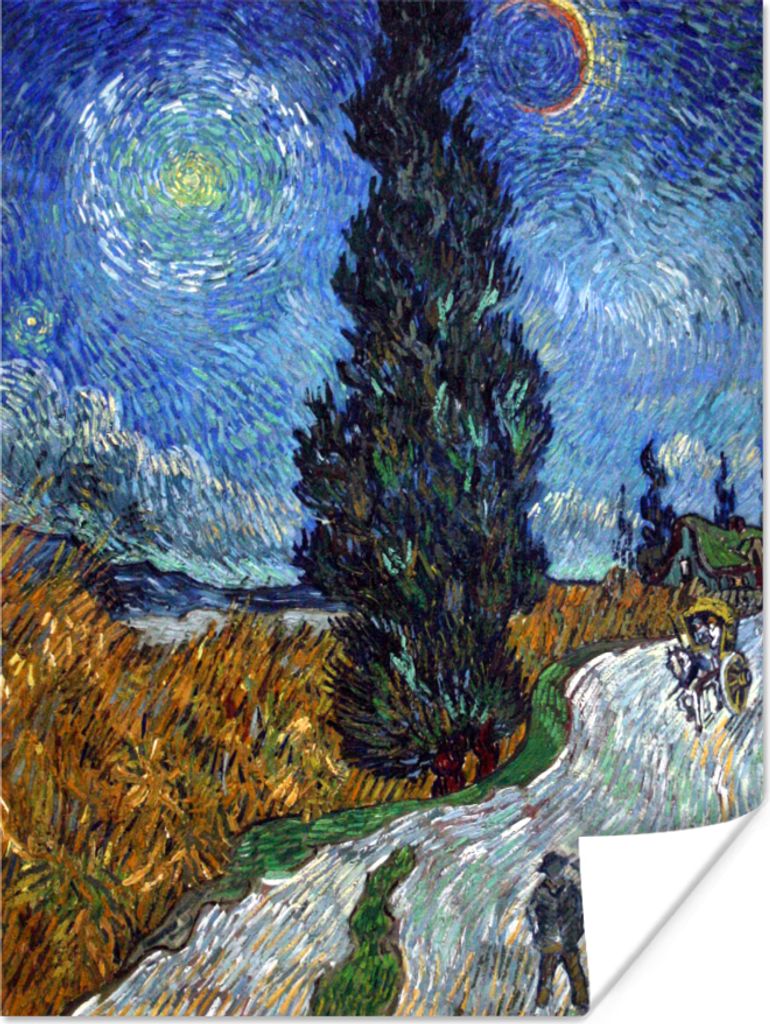 MuchoWow Poster Straße mit Zypresse und Stern - Vincent van Gogh 60x80 cm - Schlafzimmer Dekoration