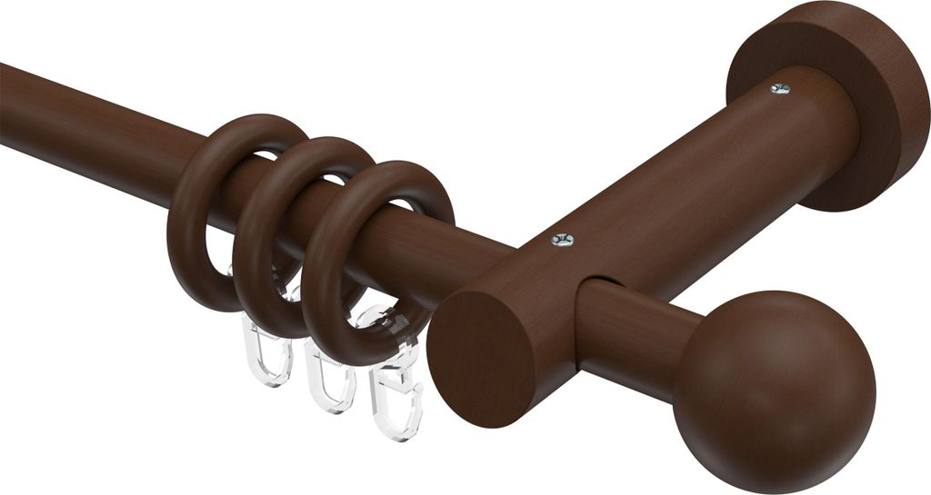 Interdeco Gardinenstange / Vorhangstange Nussbaum lackiert, Typ Talena Luina (Kugel), 20 mm Ø 1-läufig, 120 cm
