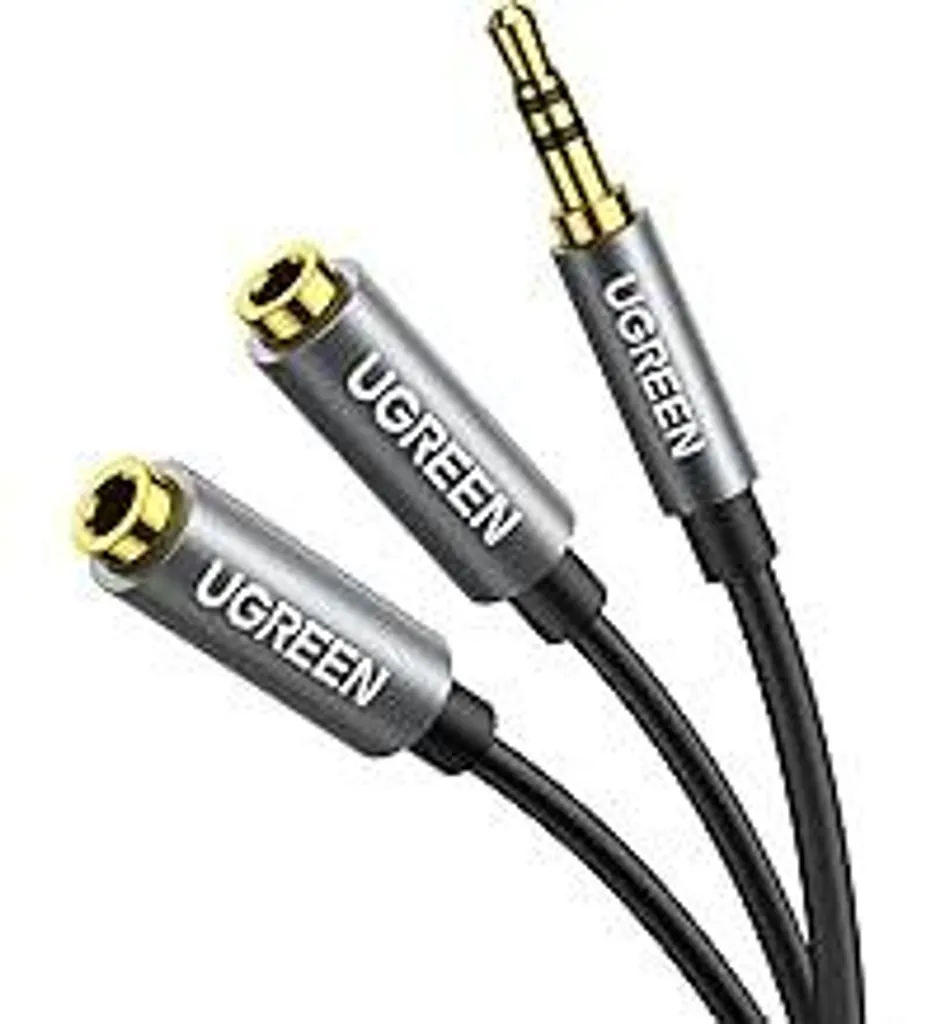 Cavo Prolunga Splitter AUX 3.5mm UGREEN per 2 Cuffie - Grigio 20cm