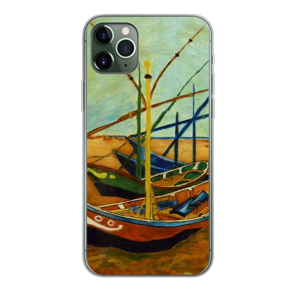MuchoWow Handyhülle Schutzhülle Hülle für iPhone 11 Pro Max Fischerboote am Strand - Vincent van Gogh Silikon Softcase Handy Hülle - Schutz