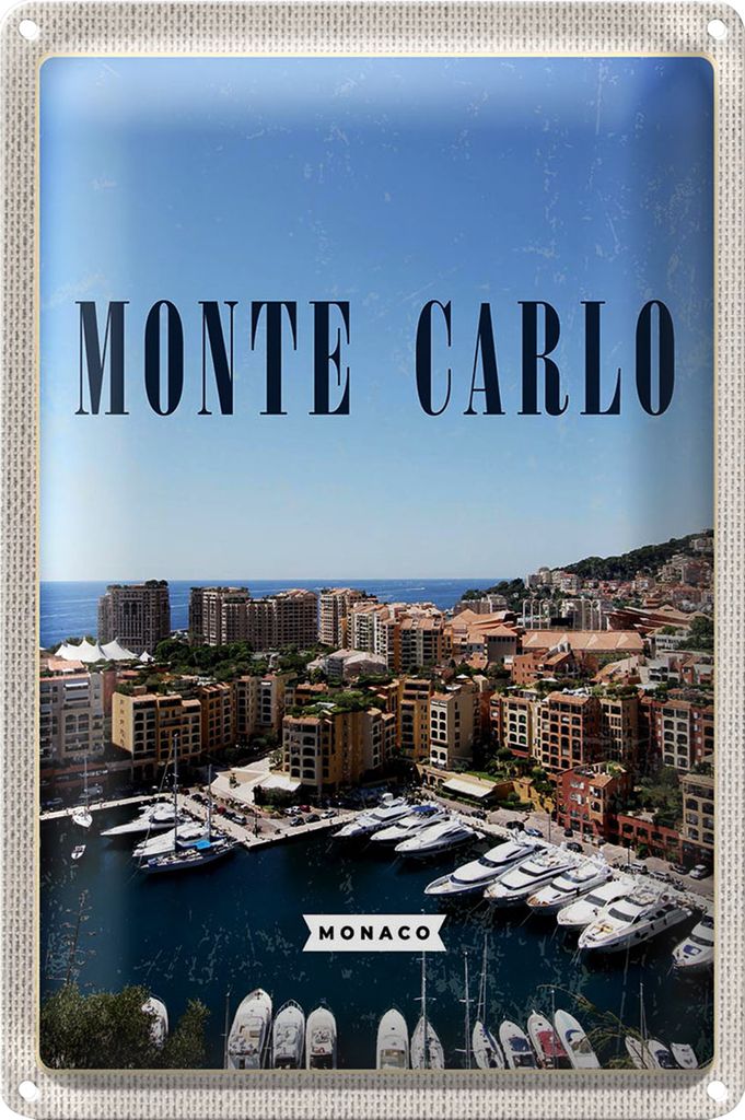 Blechschild Reise 40x30cm Monte Carlo Monaco Meer Urlaub