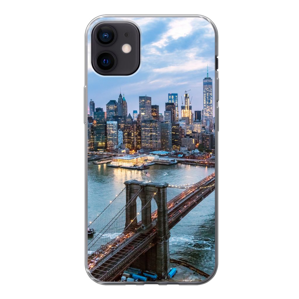 MuchoWow Handyhülle Schutzhülle Hülle für iPhone 12 mini New York - Brooklyn Bridge - Boot Silikon Softcase Handy Hülle - Bild