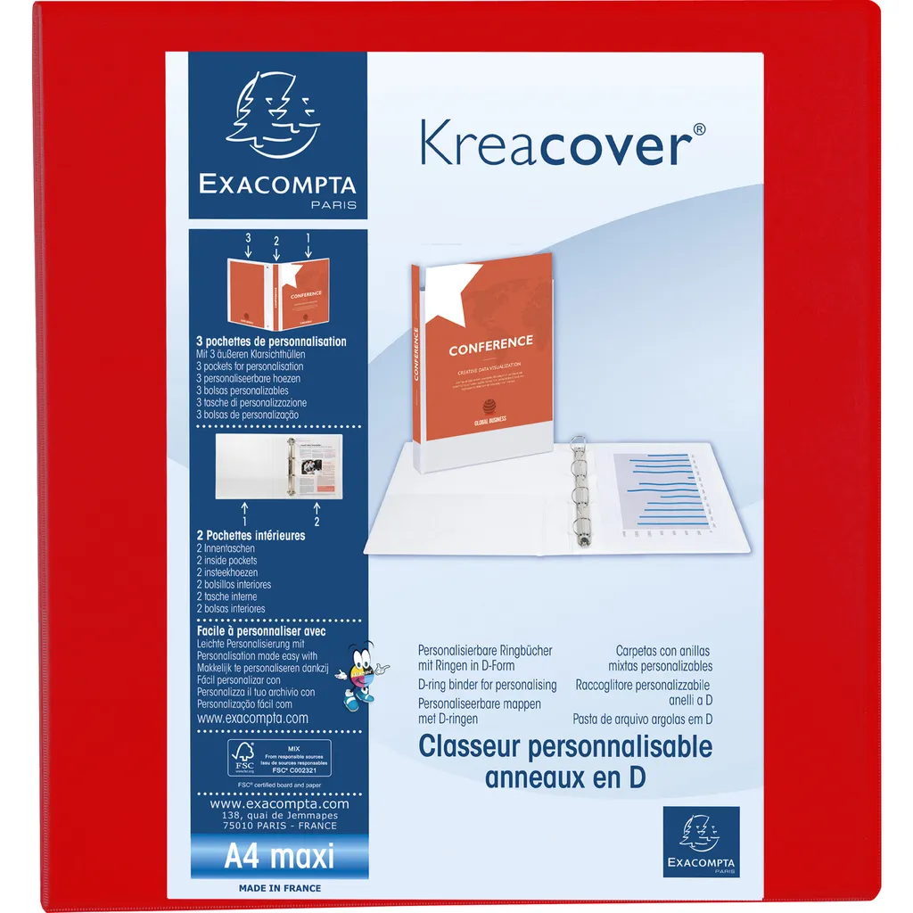 Classeur Rouge Exacompta 51845RE Haute Capacité 60mm A4 Maxi par 10 Pros