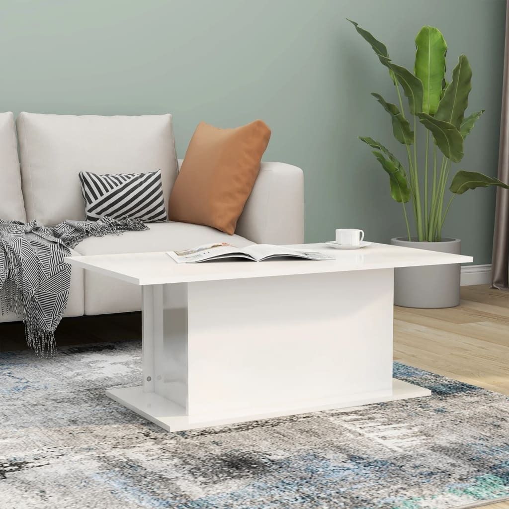 The Living Store Couchtisch Hochglanz-Weiß 102x55,5x40 cm Holzwerkstoff