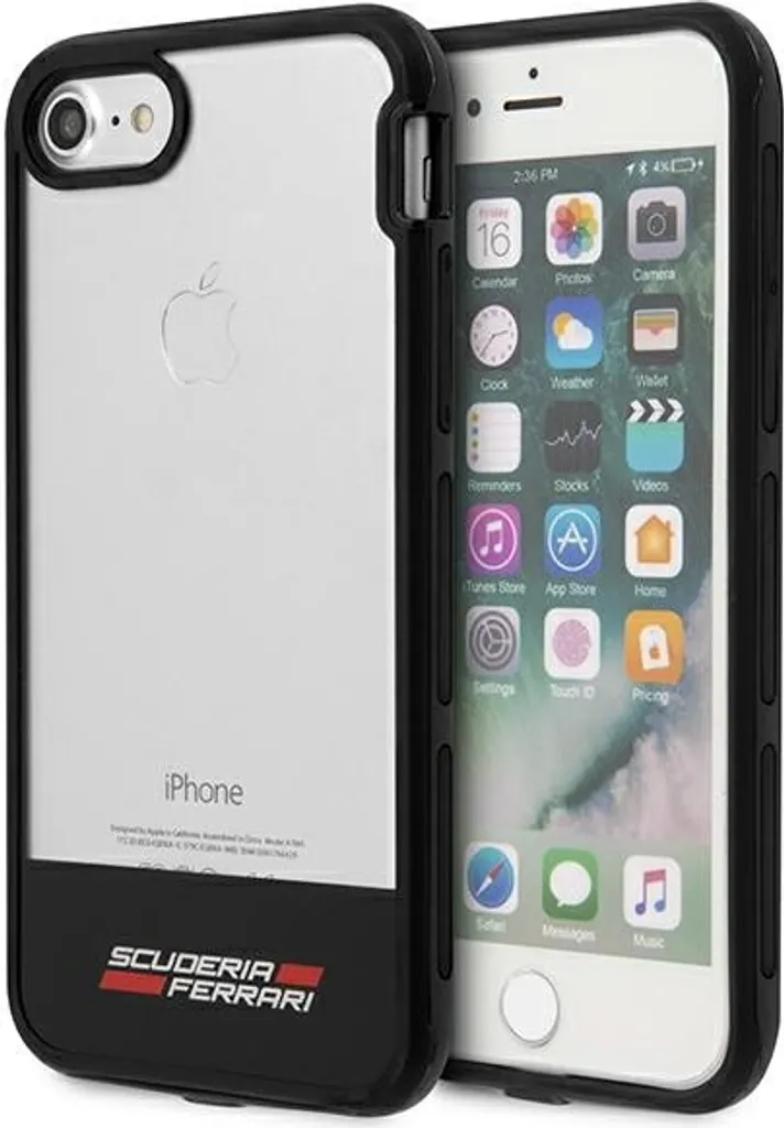 Custodia Ferrari Originale iPhone SE 2022/2020 8 7 Nero Trasparente