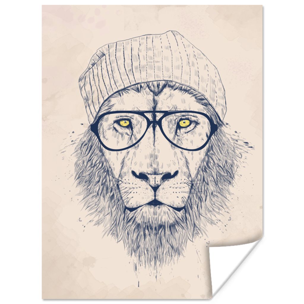 MuchoWow Poster Löwe - Brille - Hut - Tiere 120x160 cm - Wandbilder