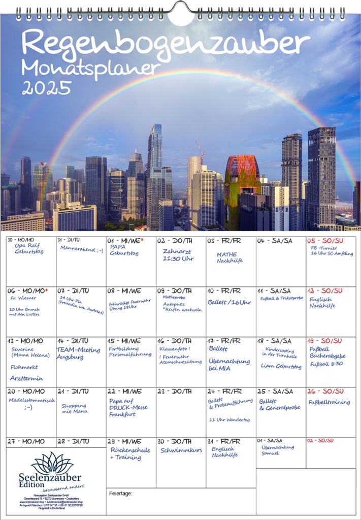 Regenbogenzauber Planer DIN A3 Kalender für 2025 Regenbogen Regenbögen Natur - Seelenzauber