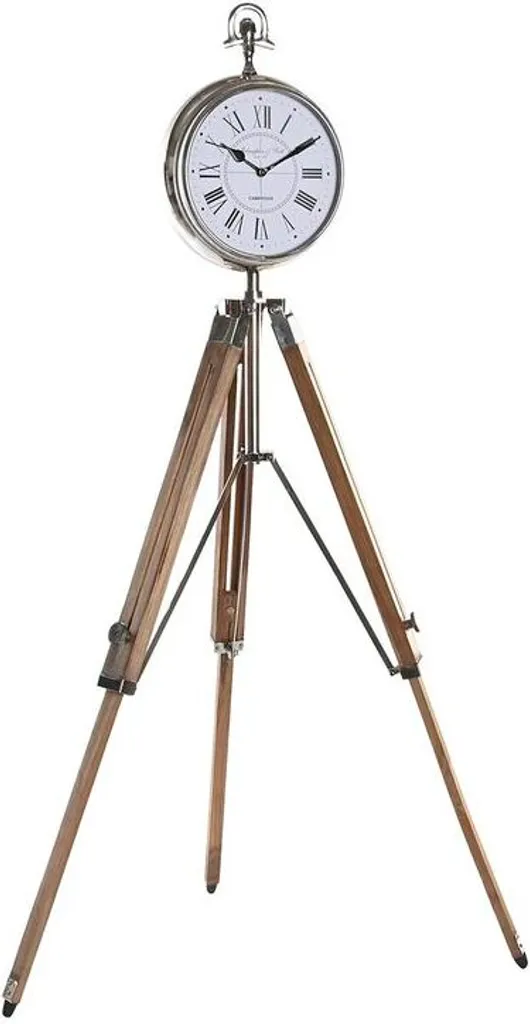 Grande horloge à poser design argent et bois massif - Décoration de luxe