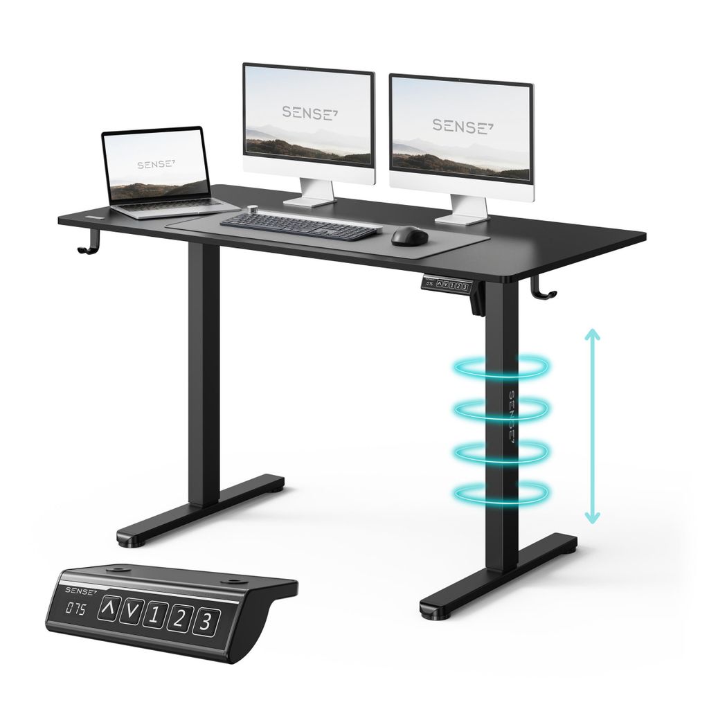 NOJO LIGHT Schreibtisch Höhenverstellbarer Elektrisch Stabil Ergonomisch Für Gamer Home-Office MemorySystem 120 x 60 cm - 70kg Tragkraft SCHWARZ