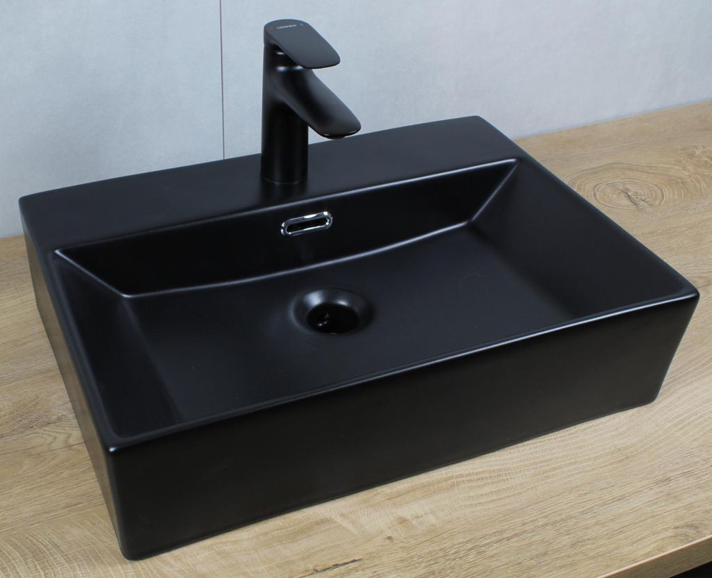 Keramik Waschbecken eckig 510x360x130 schwarz matt mit Produktbild 