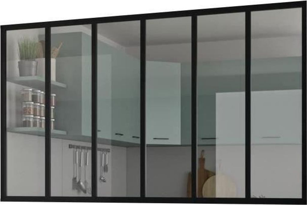 Festverglasung Aluminium Kit, 6 Felder, 117 x 201,5 cm, Schwarz, Gehärtetes Glas 4 mm