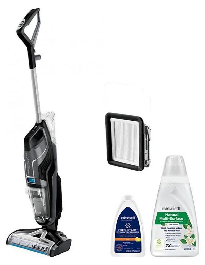 A Bissell CrossWave C6 3569N Select cordless vacuum cleaner and its accessories are displayed against a white background.