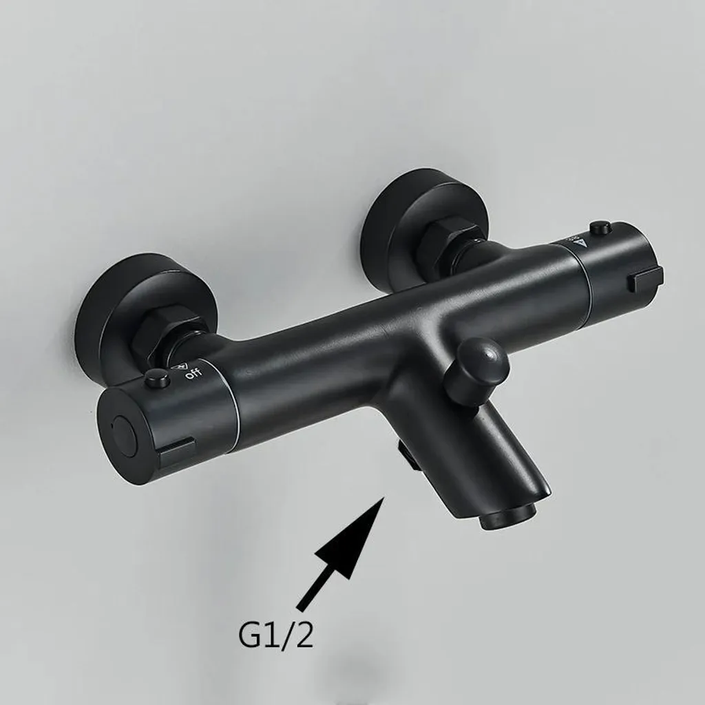 Mitigeur bain noir à régulation automatique et cartouche céramique 22cm