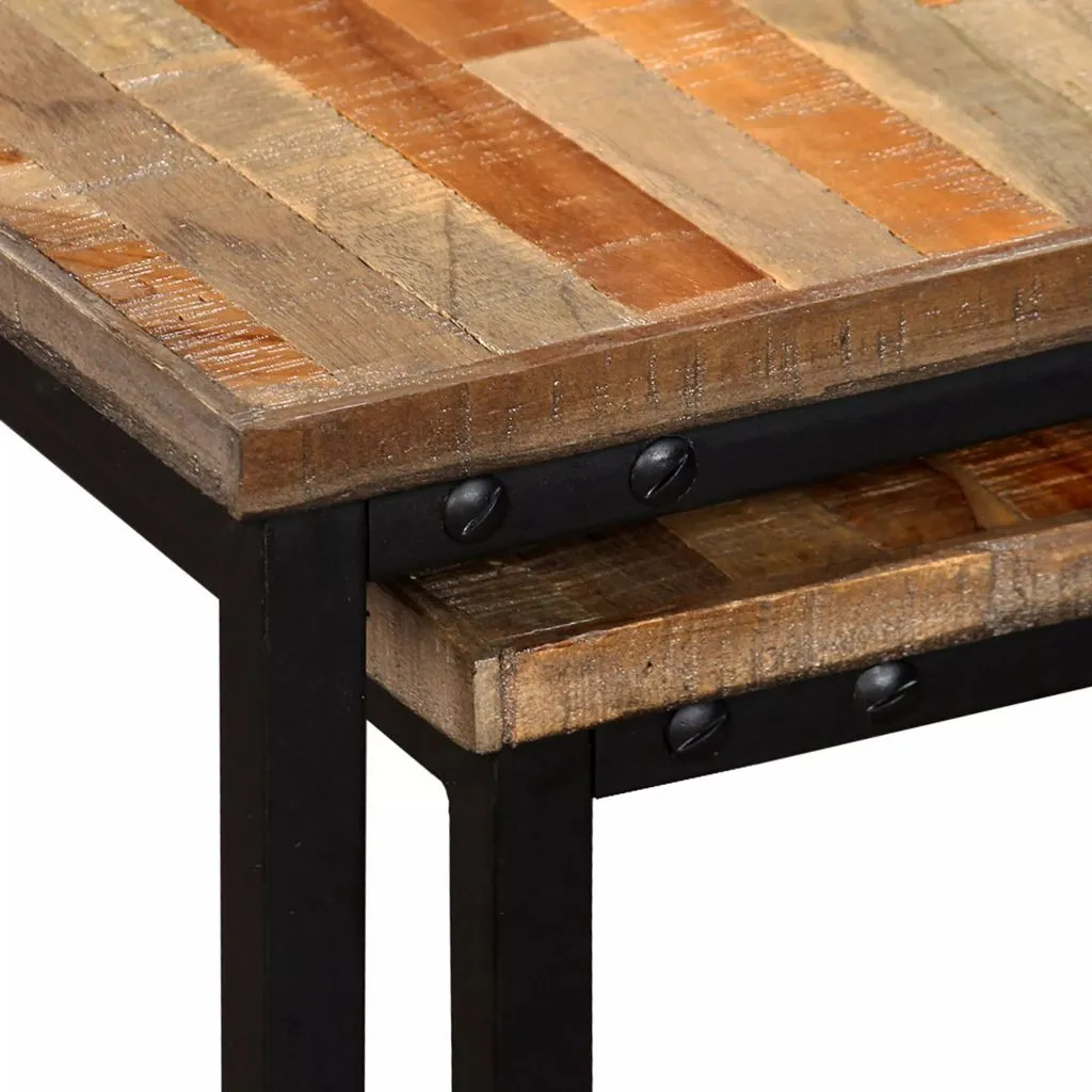 Table basse double en teck massif recyclé avec finition artisanale - 5