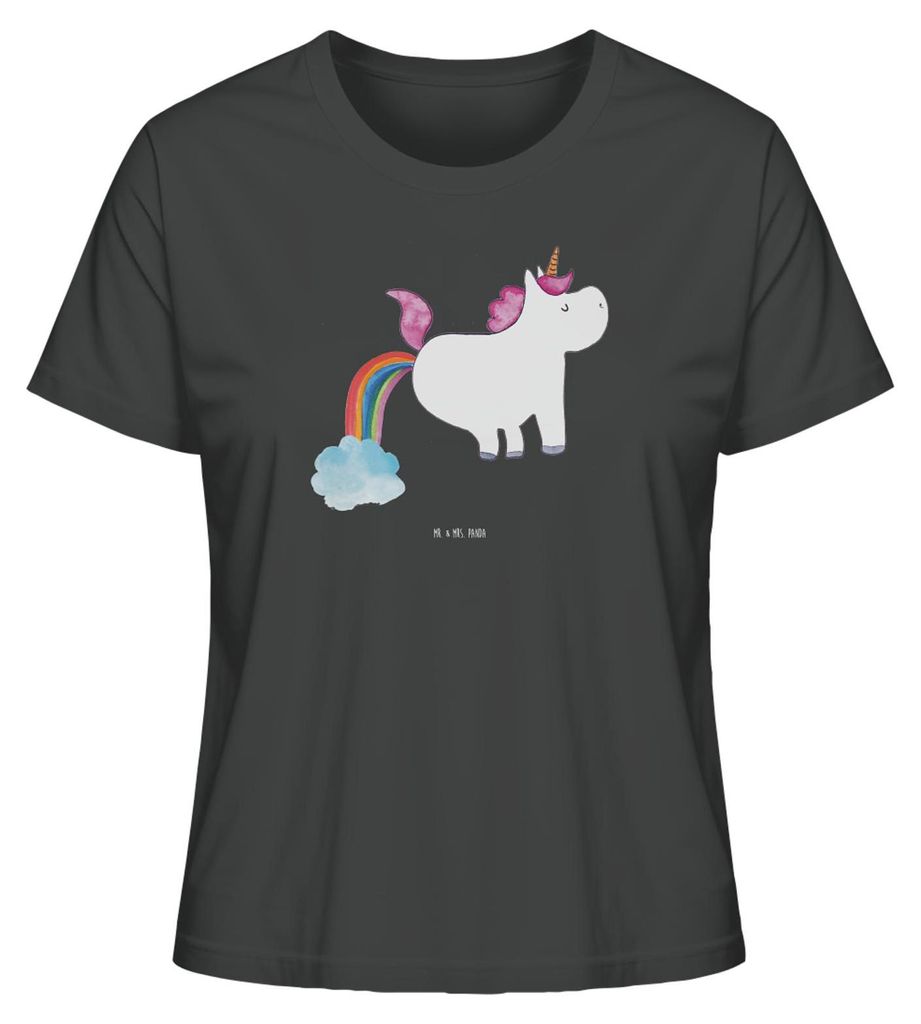 Mr. & Mrs. Panda Damen T-Shirt Einhorn Pupsen Größe L - Anthrazit - Geschenk, Spaß, Unicorn, Sommershirt, Regenbogen, Oberteil, Shirt Mit Spruch...