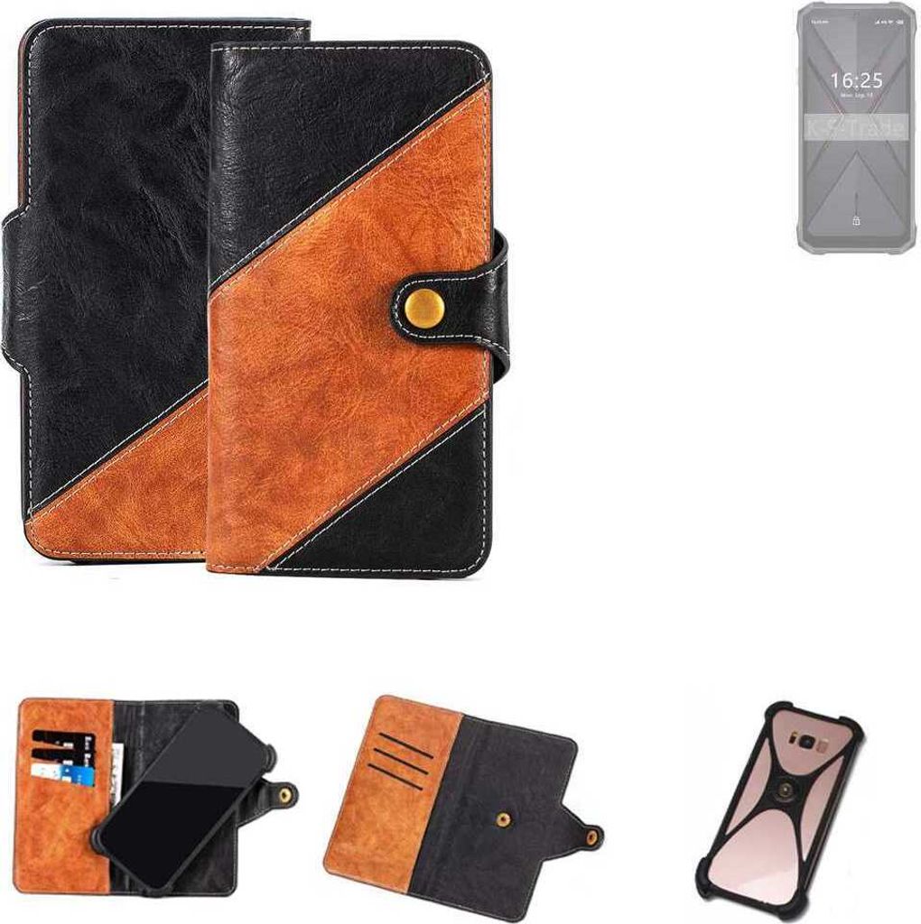 K-S-Trade Handyhülle Schutzhülle Bookstyle Case Wallet-Case kompatibel mit Hotwav T7 Handy Cover Bumper Klapphülle schwarz hellbraun 1x