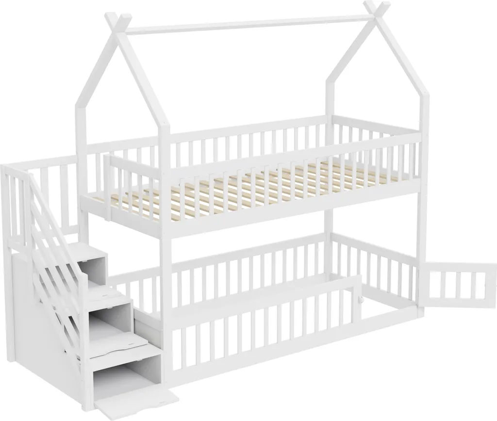 Lit cabane superposé enfant avec rangements et escalier de sécurité - 8
