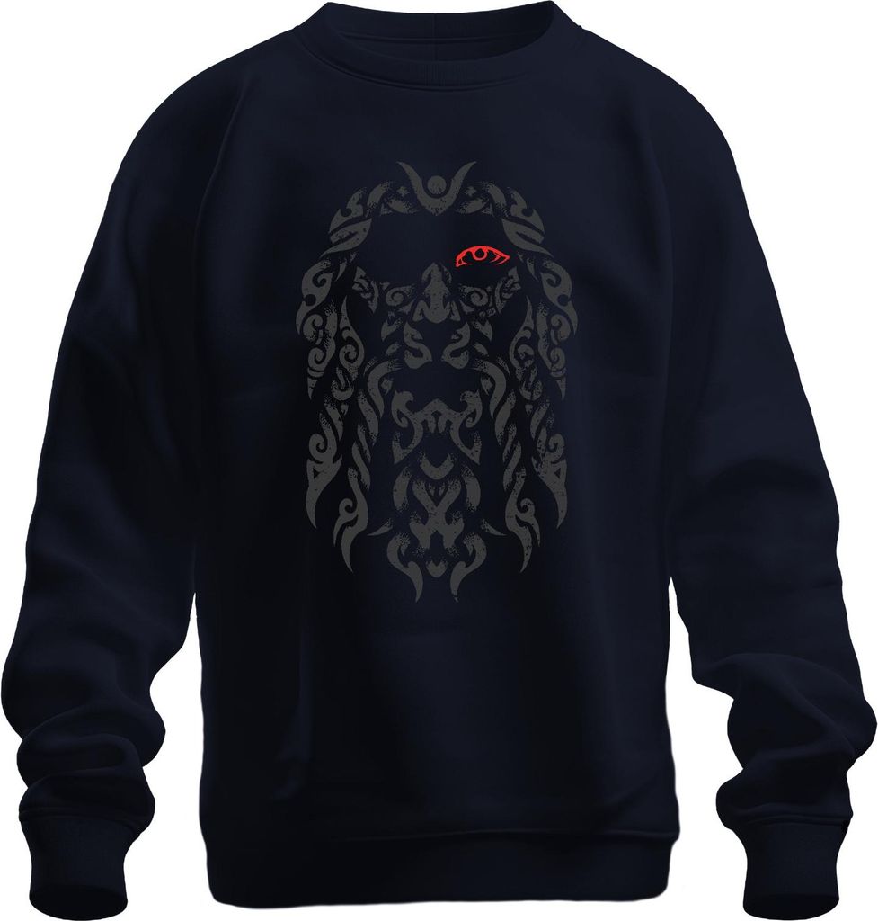 Odin Auge Rot Wikinger Valhalla Nordisch Flechtmuster Krieger Uni Sweatshirt Pullover, Navy, S