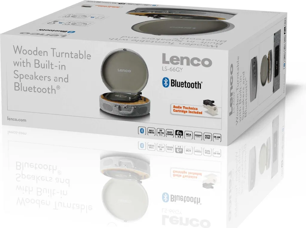 Lenco LS-66GY Platine Vinyle Rétro Bluetooth avec Cellule Audio-Technica
