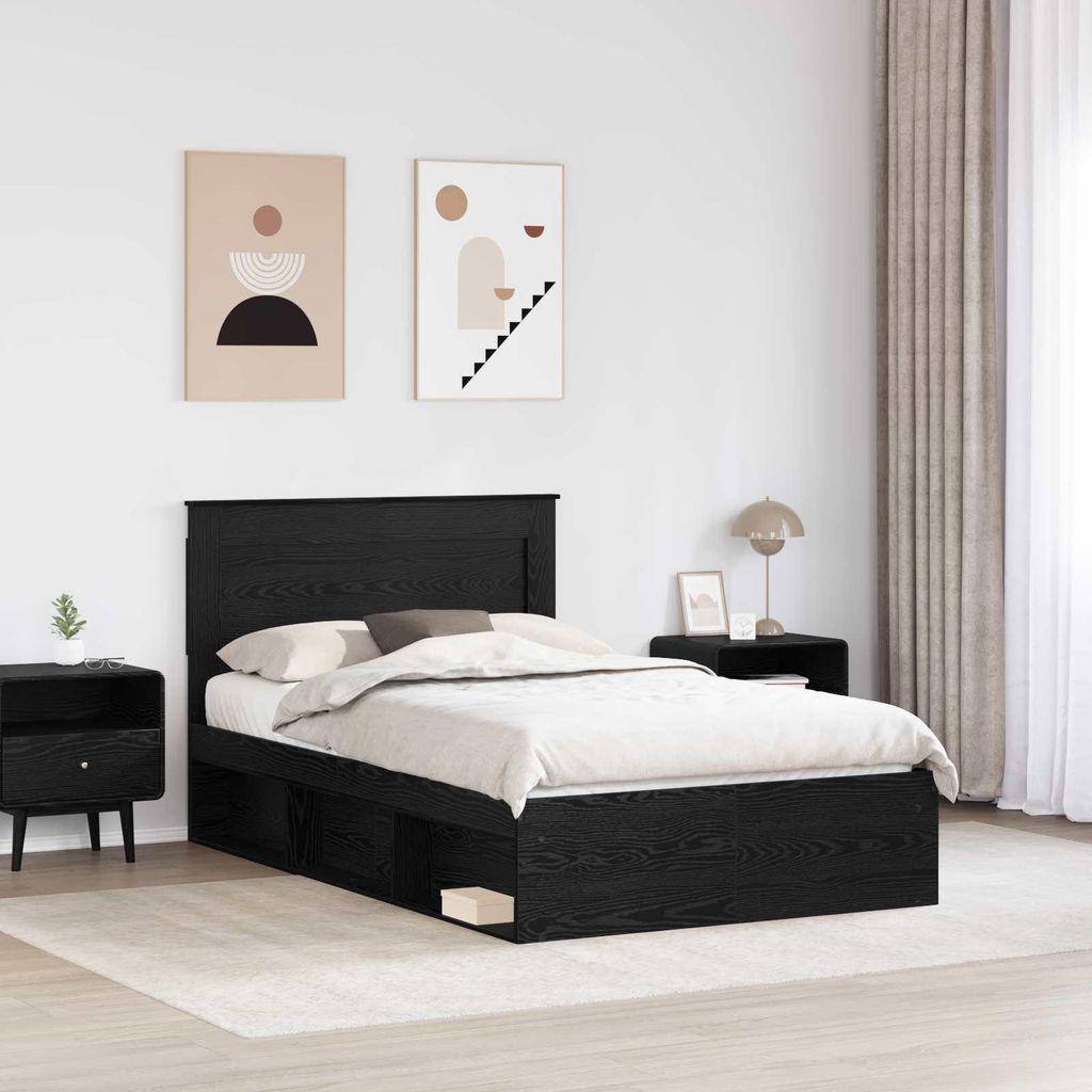 (Design 2026) Bettrahmen Schwarz 135 x 190cm Massives Kiefernholz - HOMMIE 449790 - Klassische BettenJugendbett Tagesbett