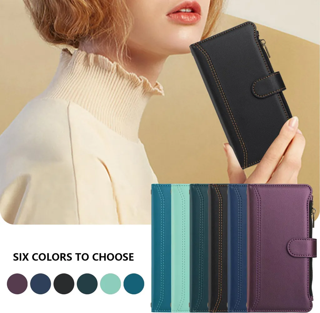 Custodia per Infinix Hot 20 4G, con cerniera, portafoglio in Finto cuoio con tasche per carte, supporto e passante per la mano nero - 8