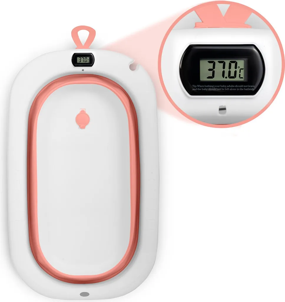 Baignoire bébé compacte avec thermomètre digital et support stable