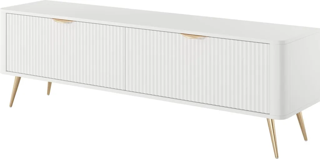Meuble TV Blanc et Or 163cm avec Rangement : Finitions Haut de Gamme