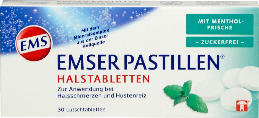 EMSER Keelpastilles met menthol, suikervrij, 30 tabletten Productafbeelding 