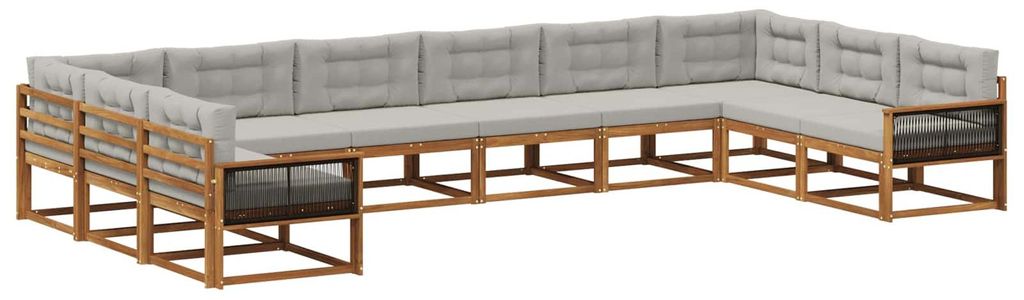 vidaXL Outdoor-Sofagarnitur mit Kissen 10 pcs Natürlich und Hellgrau