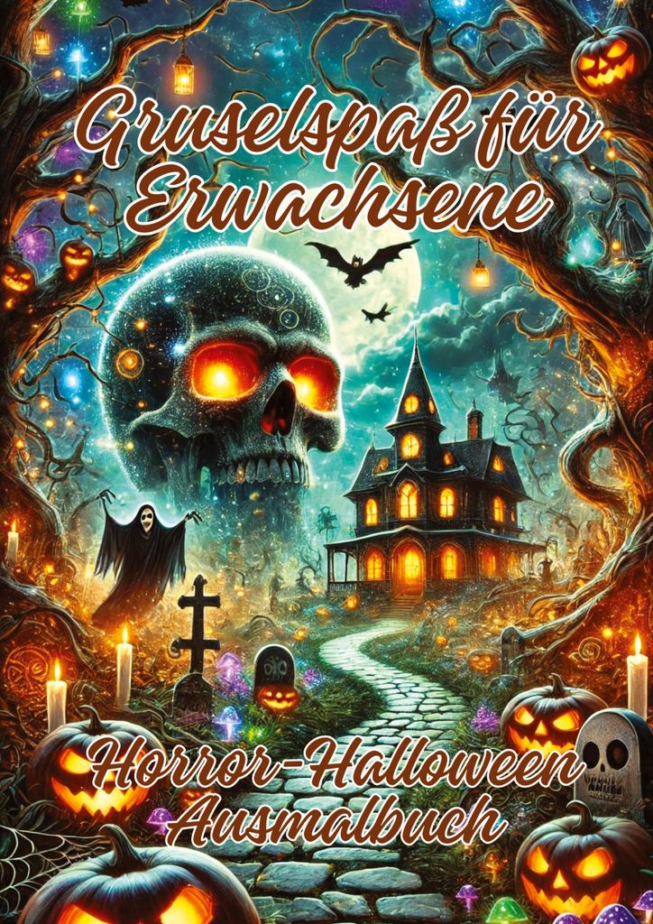 Horror & Halloween Malbuch für Erwachsene – detaillierte Illustrationen von Kürbissen, Geisterhäusern und Kreaturen