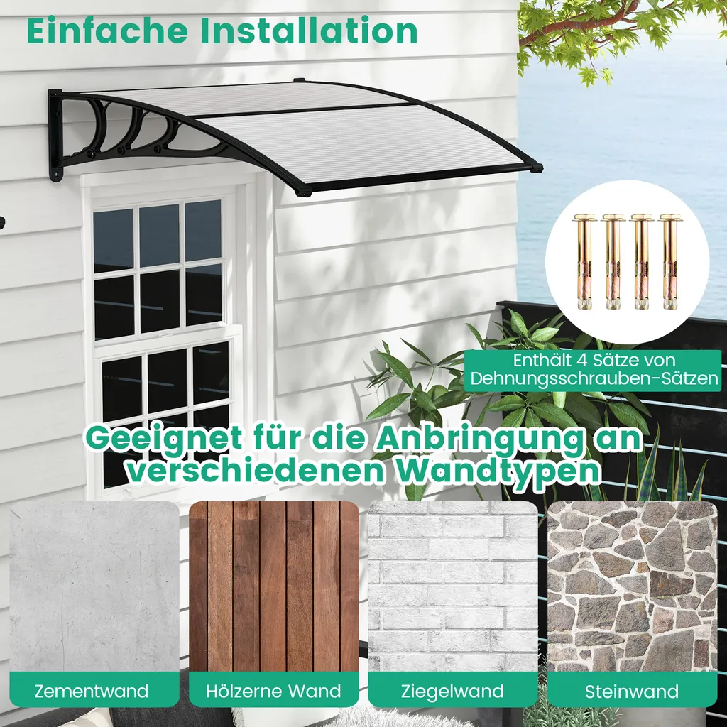 Pensilina COSTWAY per porta d'ingresso 122 x 99 cm, pensilina in alluminio e policarbonato, pensilina ad arco trasparente, pensilina per porta d'ingresso, pensilina per porta d'ingresso, pensilina per porta d'ingresso, pensilina per porta d'ingresso - 6
