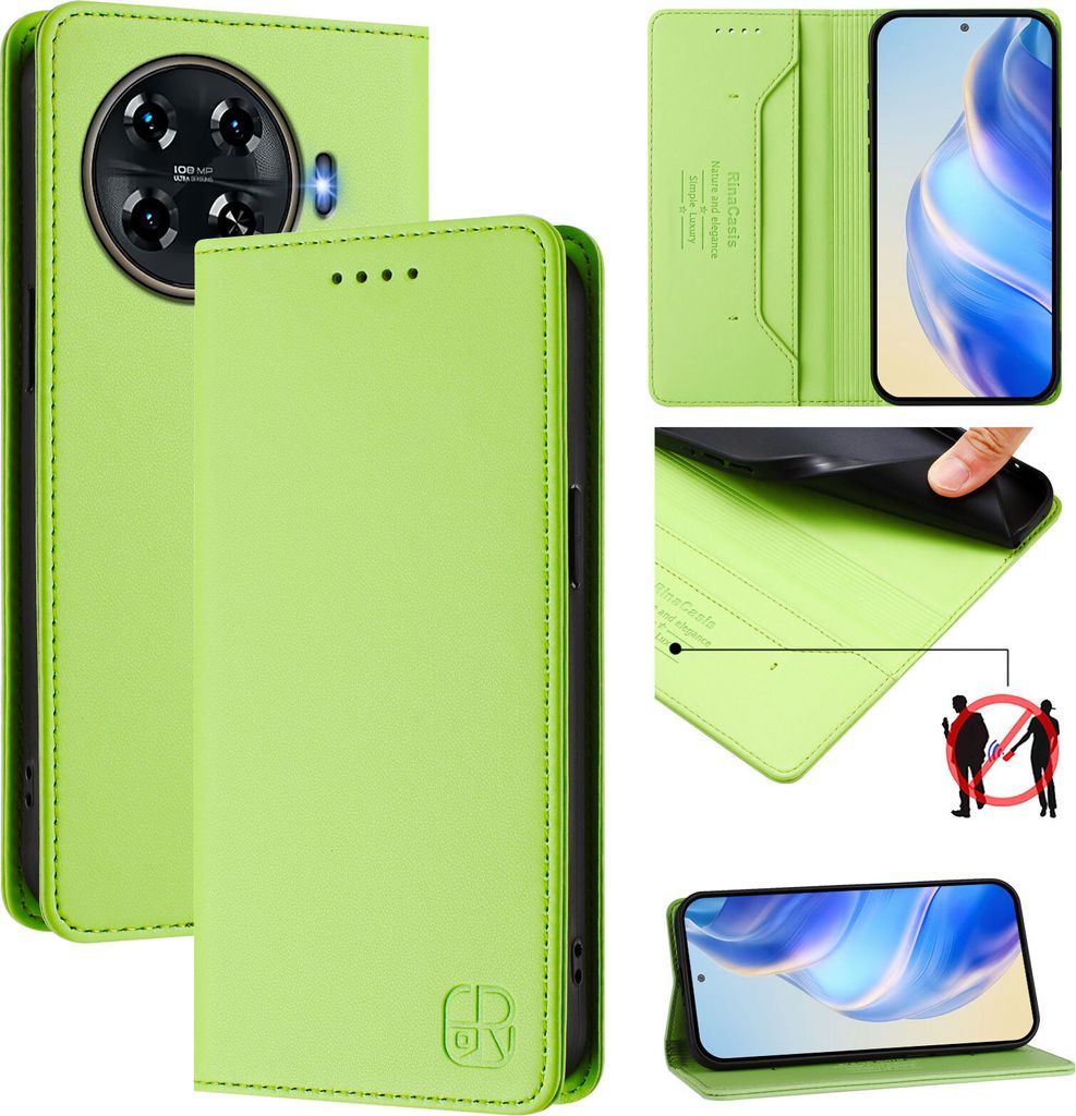 Lederhülle für Tecno Spark 20 Pro+ 4G Hülle Flip Brieftasche Kartenfächern Ständer Schutzhülle Grün