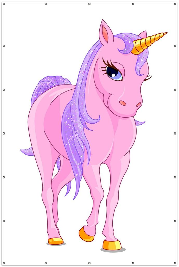 Wallario XXL Outdoor-Poster für Garten oder Balkon, Motiv Einhorn in rosa mit Schweif in lila II, in ca. 300 x 200 cm
