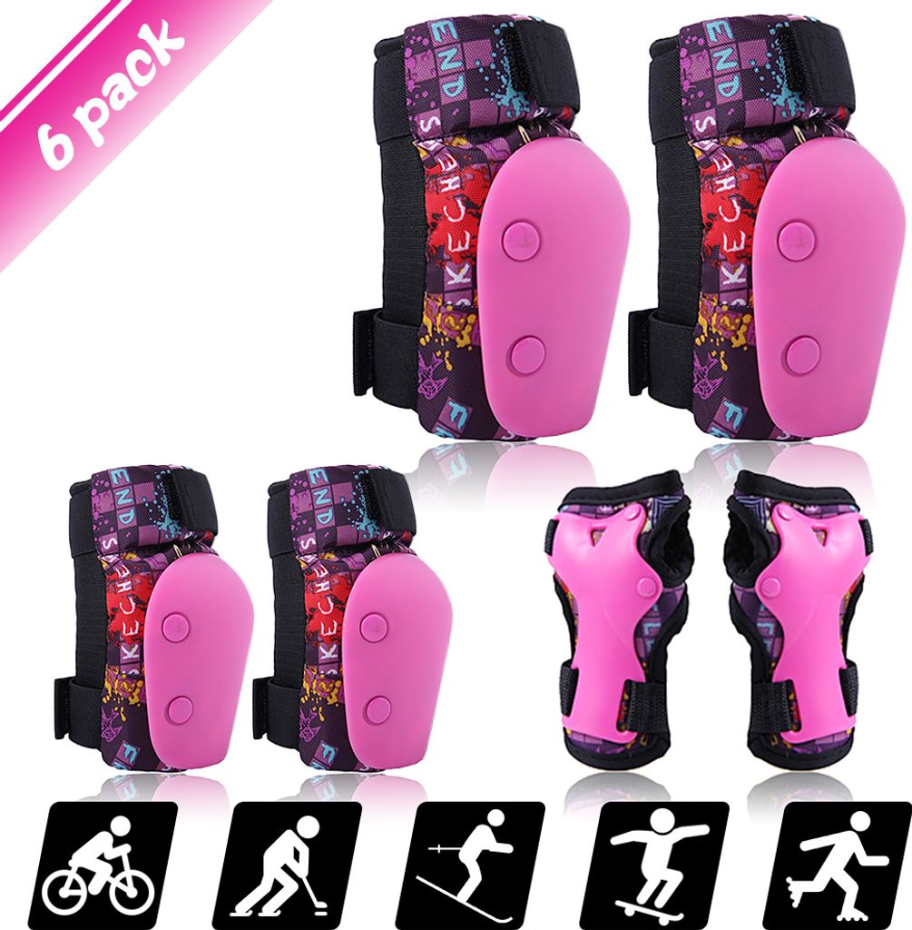6 in 1 Kids Bike Pads Set Knieschš¹tzer Ellbogenschš¹tzer Handgelenkschš¹tzer Sportschutzausrš¹stung Set zum Radfahren Skateboard Rollschuh...