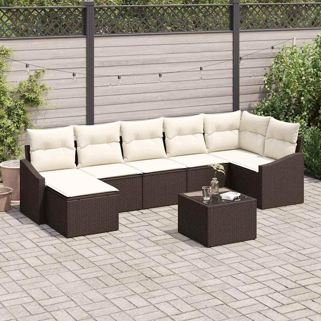 Maison Exclusive - Garten-Sofa-Set mit Kissen 8 pcs Braun und Creme Poly-Rattan