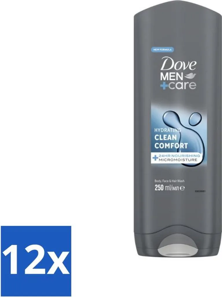 Gel douche homme Dove Men+ Care Clean Comfort - Réserve de 12 flacons 250ml