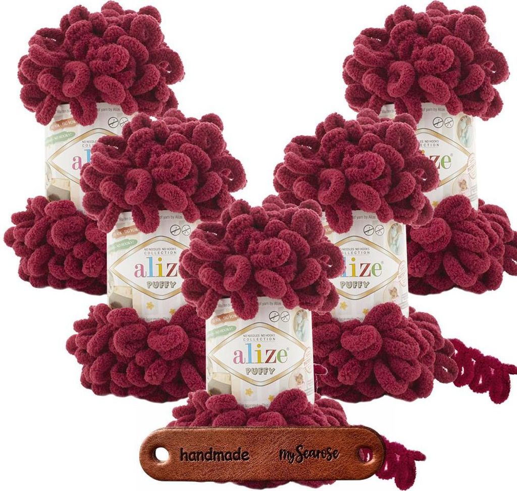 5 x ALIZE Puffy 107 Bordeaux mit Label Produktbild 
