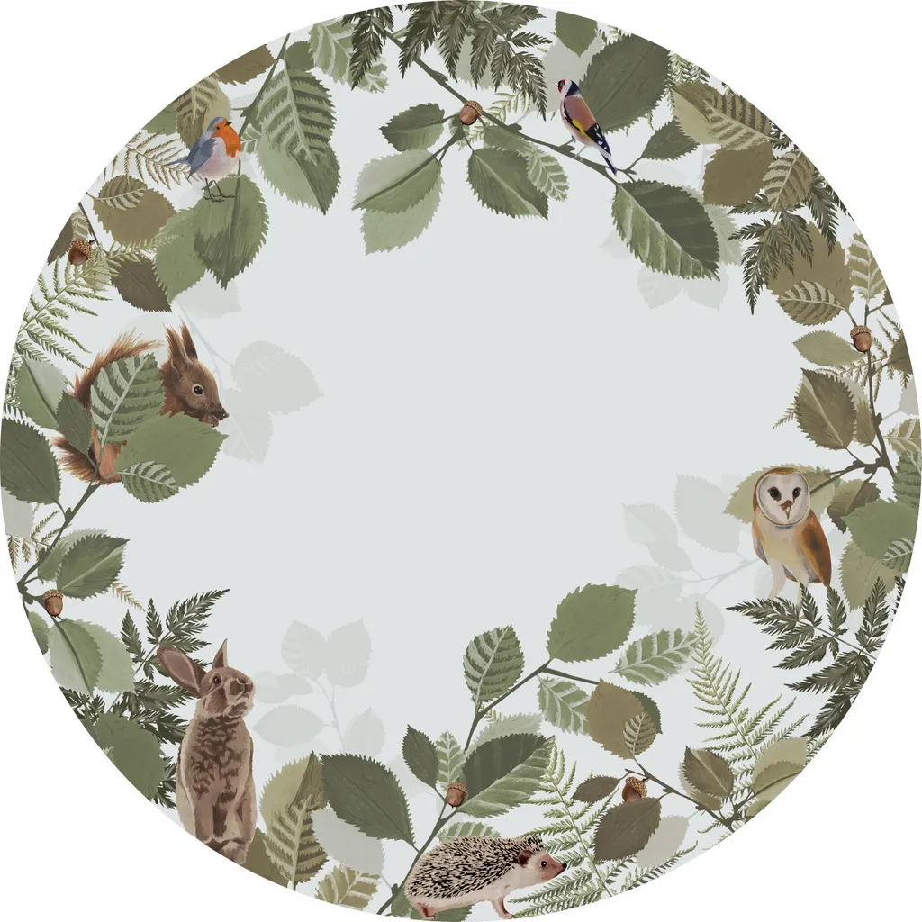 Adesivo Murale Rotondo ESTAhome Animali Bosco Ø70 cm Verde Marrone